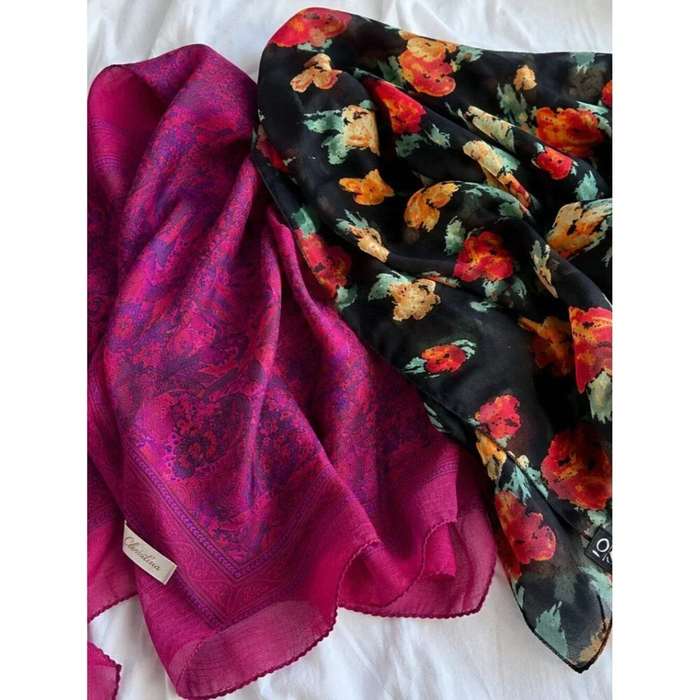 Vintage Christina & Musee d'Orsay Scarf Lot of 2 Floral Silk French Style